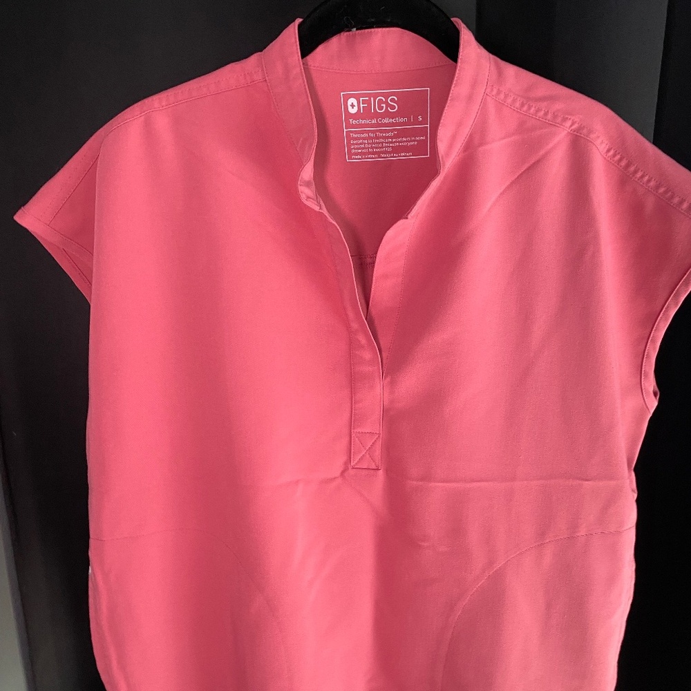 Rafaela Figs Scrub Top.  Breast Cancer Awareness color.